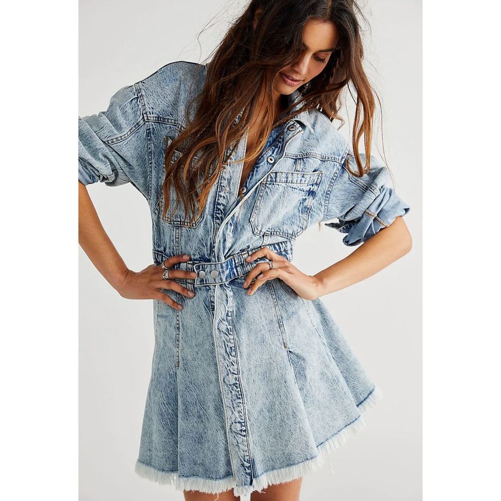 Free People Chain of Command Mini Dress Denim Size XS